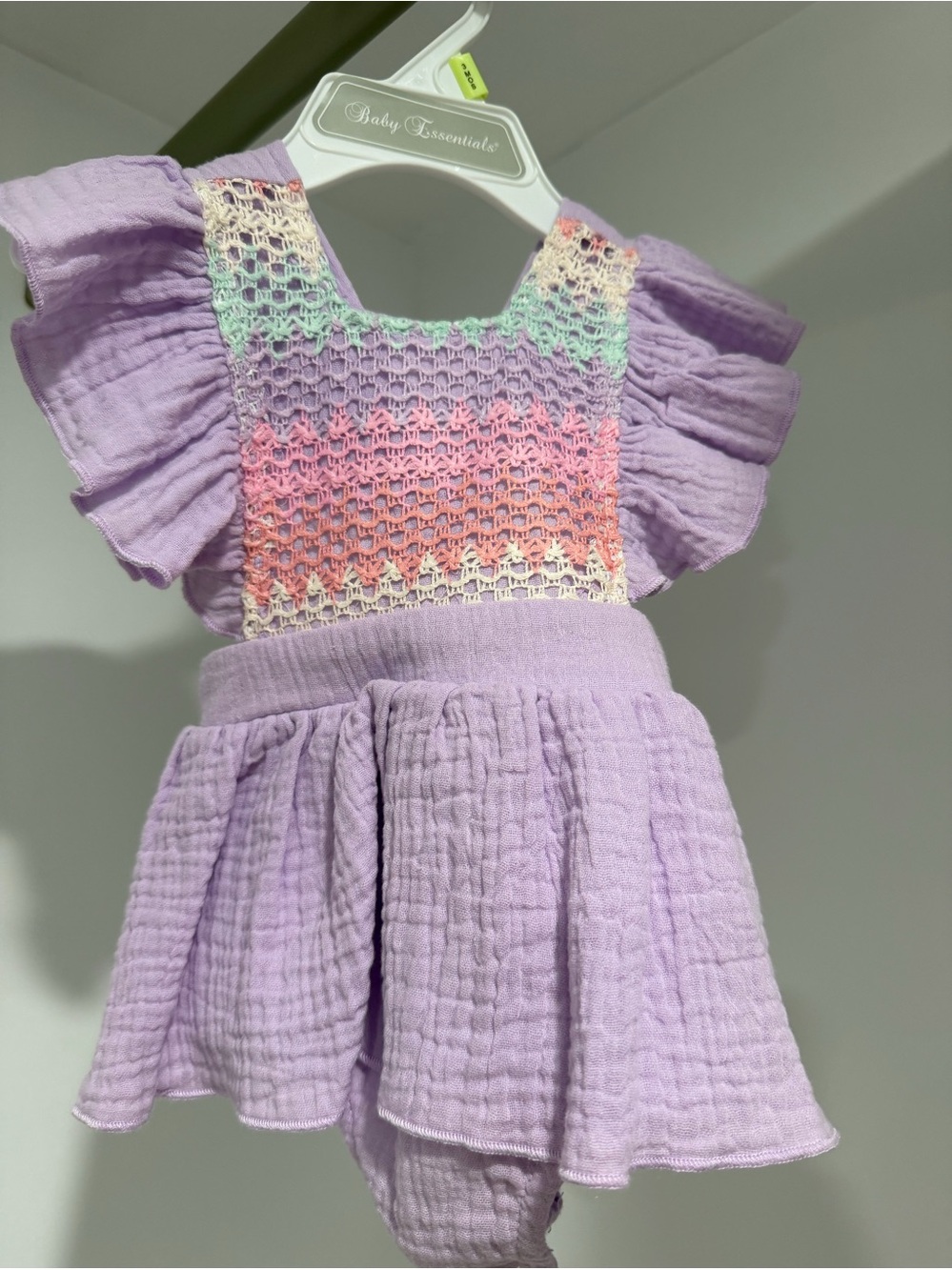Lavender Baby Romper with Pastel Crochet Panel